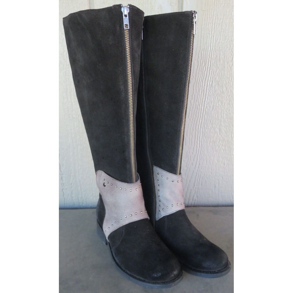 Vintage Corral Black Womens Cowboy‎ Boots Size 7 Suede Full Zip 17" Tall Knee Hi